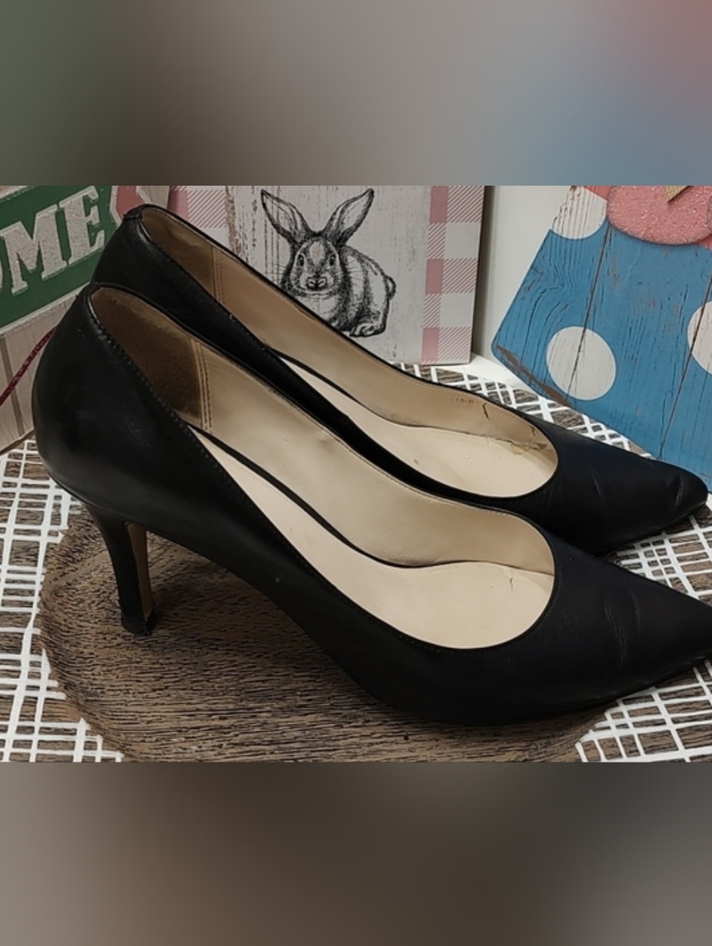 Cole Haan Black Pointed-Toe Leather Pumps - Picture 2 of 5
